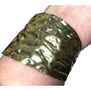 Handmade Gold Tone Steel Brutalist Modernist Wide Cuff Bracelet Unique Artisan